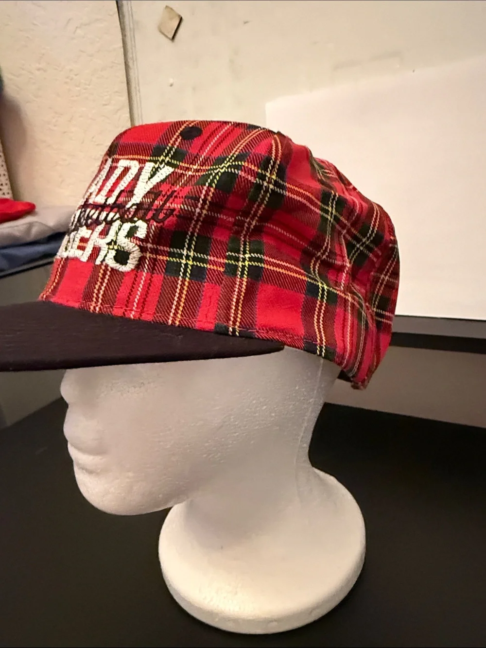 Red Plaid 'Lady Tigers' Baseball Cap with Black Brim